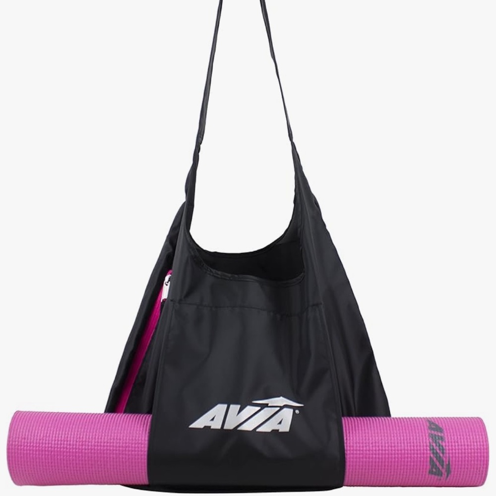 Avia Black and Pink Yoga Tote Bag with Mat Sleeve